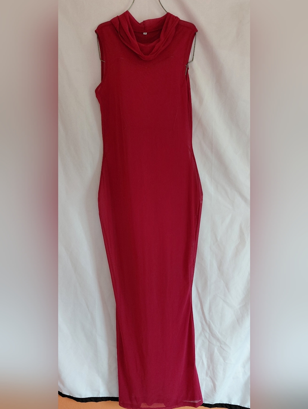 Red Sheer Mesh Sleeveless Bodycon Dress - Women Size -M